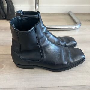 Tiger of Sweden Square Toe Black Leather Men's Boots